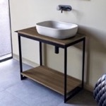 Scarabeo 1804-SOL4-89 Console Sink Vanity With Ceramic Vessel Sink and Natural Brown Oak Shelf